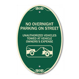 No Overnight Parking on Street Unauthorized Vehicles Towed at Vehicle Owner's Expense (With Car Tow Graphic)