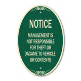 Management Is Not Responsible for Theft or Damage to Vehicles or Contents