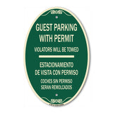 SignMission Designer Oval Sign - Guest Parking with Permit Violators Will Be Towed - Estacionamento De Visita Con Permiso Coches Sin Permiso Seran Remolcados