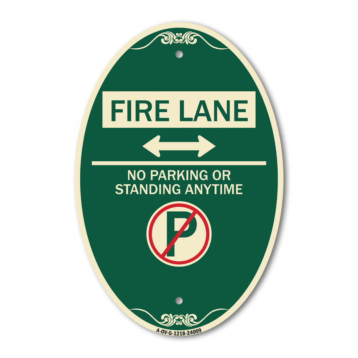 Fire Lane - No Parking or Standing Anytime (With No Parking Symbol and Bidirectional Arrow)