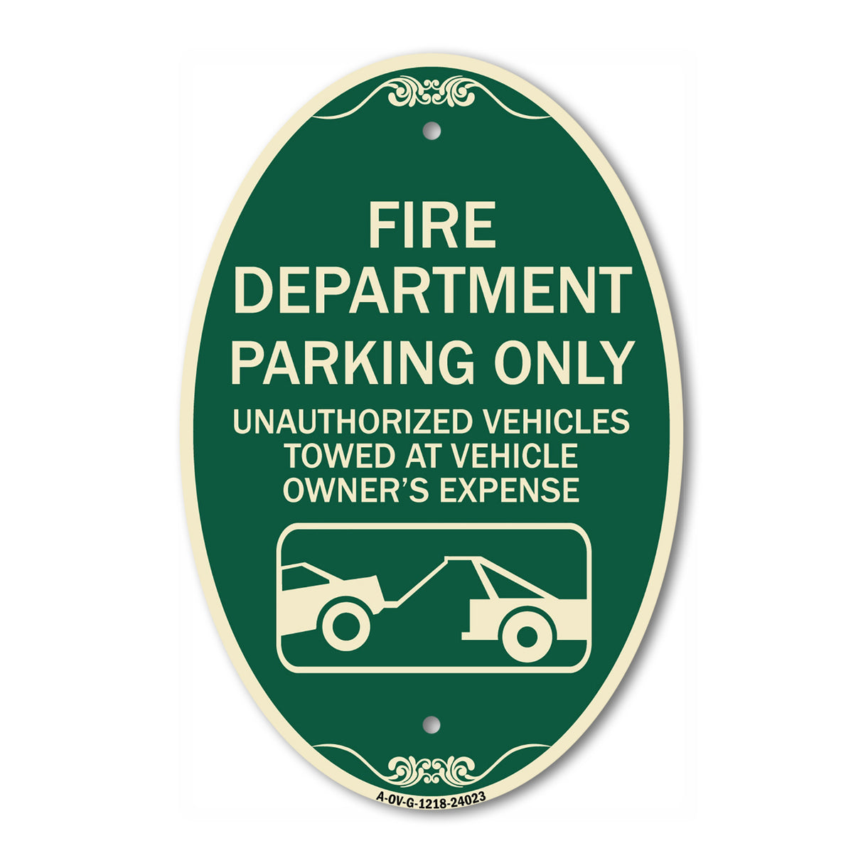 Fire Department Parking Only Unauthorized Vehicles Towed at Owner Expense with Graphic