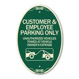 Customer and Employee Parking Only Unauthorized Vehicles Towed at Owner Expense with Graphic