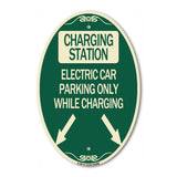 Charging Station Electric Car Parking Only While Charging with Left and Right Down Pointing Arrows