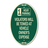 1 Hour Parking Violators Will Be Towed at Vehicle Owner's Expense