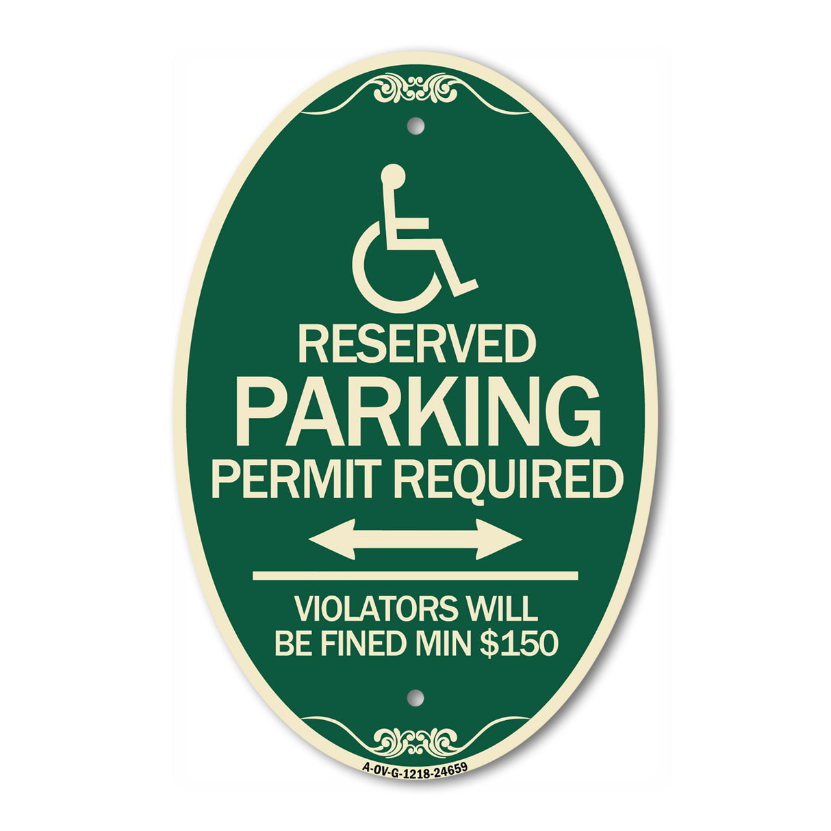 SignMission Designer Oval Sign - (Modern Isa Symbol) Connecticut Reserved Parking Permit Required Violators Will Be Fined Min $150 (With Double Arrow)