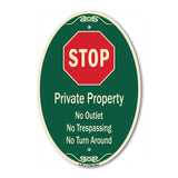 Private Property No Outlet No Trespassing Or Turn Around With Stop Symbol