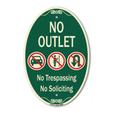 No Outlet No Trespassing Or Soliciting With No Car And No U-turn Symbols