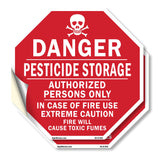 Danger Pesticide Storage Authorized Persons Only in Case of Fire Use Extreme Caution Fire Will Cause Toxic Fumes