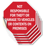 Not Responsible for Theft or Damage to Vehicles or Contents on Premises