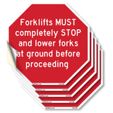 Forklifts Must Completely Stop and Lower Forks at Ground Before Proceeding
