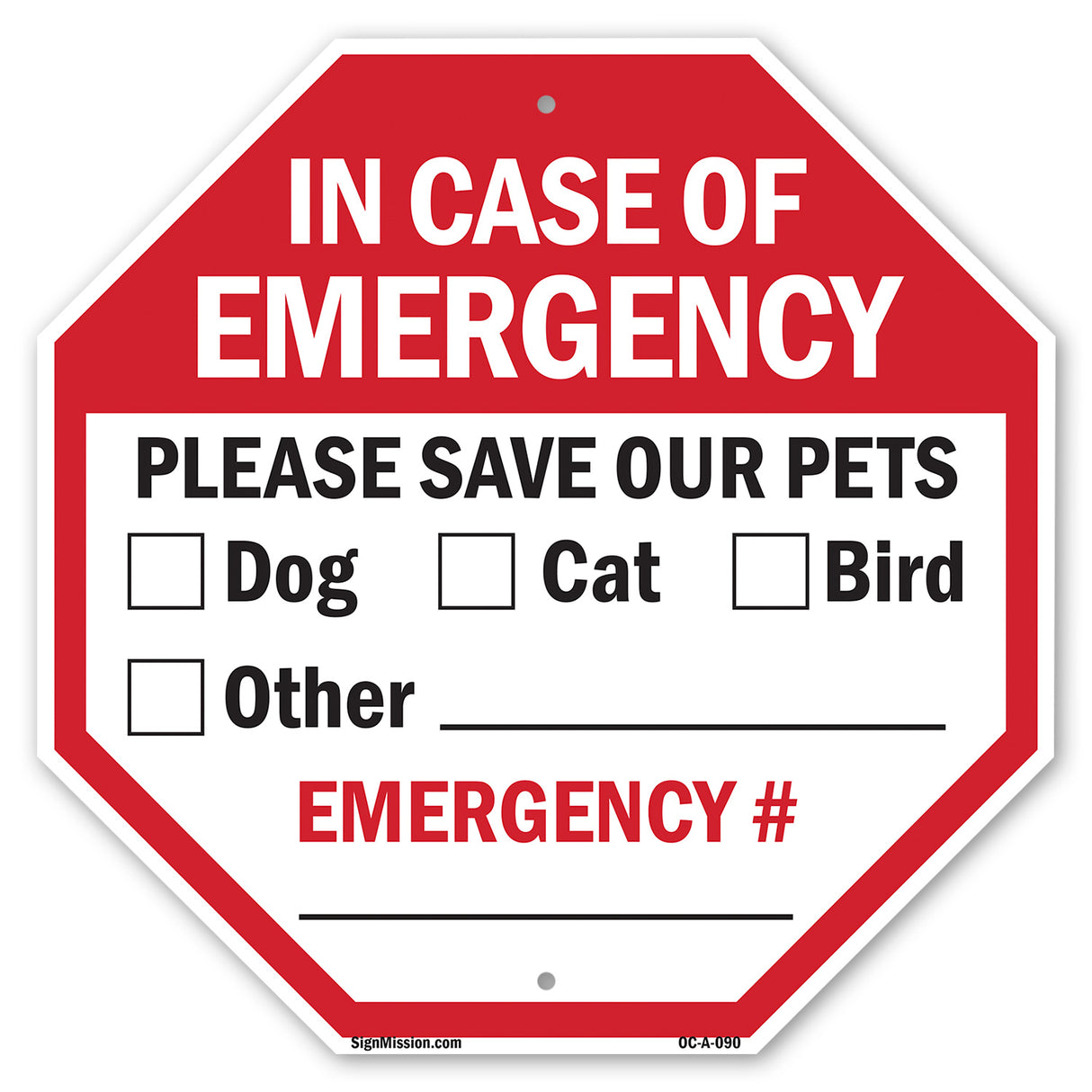 In Case of Emergency Please Save Our Pets ☐ Dog ☐ Cat ☐ Bird Other Emergency #
