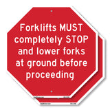 Forklifts Must Completely Stop and Lower Forks at Ground Before Proceeding