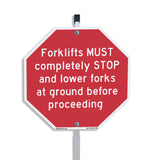 Forklifts Must Completely Stop and Lower Forks at Ground Before Proceeding