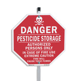 Danger Pesticide Storage Authorized Persons Only in Case of Fire Use Extreme Caution Fire Will Cause Toxic Fumes