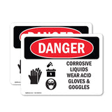 Corrosive Liquids Wear Acid Gloves And Goggles