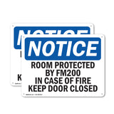 Room Protected By Fm200 In Case Of Fire Sign