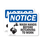 NOTICE Wash Hands Before Returning To Work Symbol
