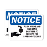 Wash Hands And Use Hand Sanitizer Sign With Symbol