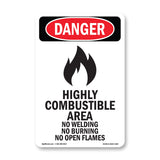 Highly Combustible Area No Welding Burning