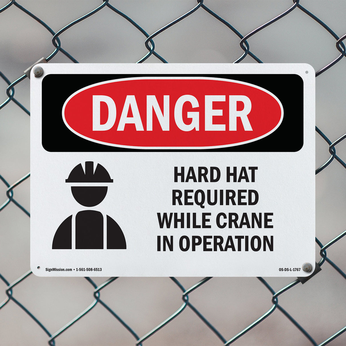 Hard Hat Required While Crane In Operation