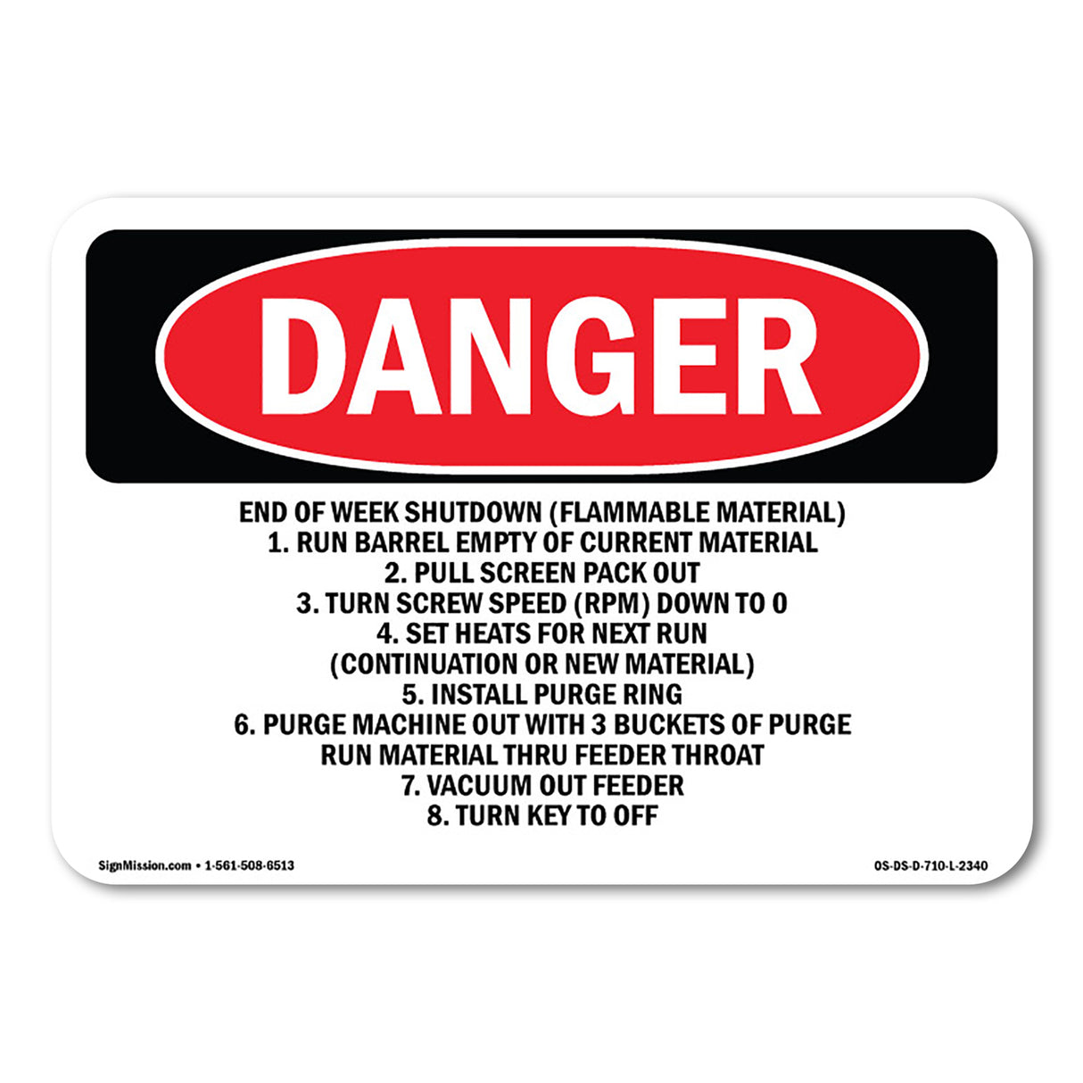 End Of Week Shutdown (Flammable Material)