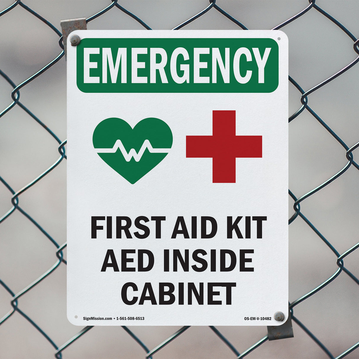 First Aid Kit AED Inside Cabinet With Symbol