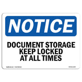 Document Storage Keep Locked At All Times Sign