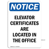 Elevator Certificates Are Located In The Office