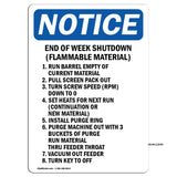 End Of Week Shutdown (Flammable Material) Sign