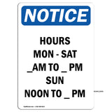 Hours Mon - Sat ____ Am To ____ Pm Sun Noon