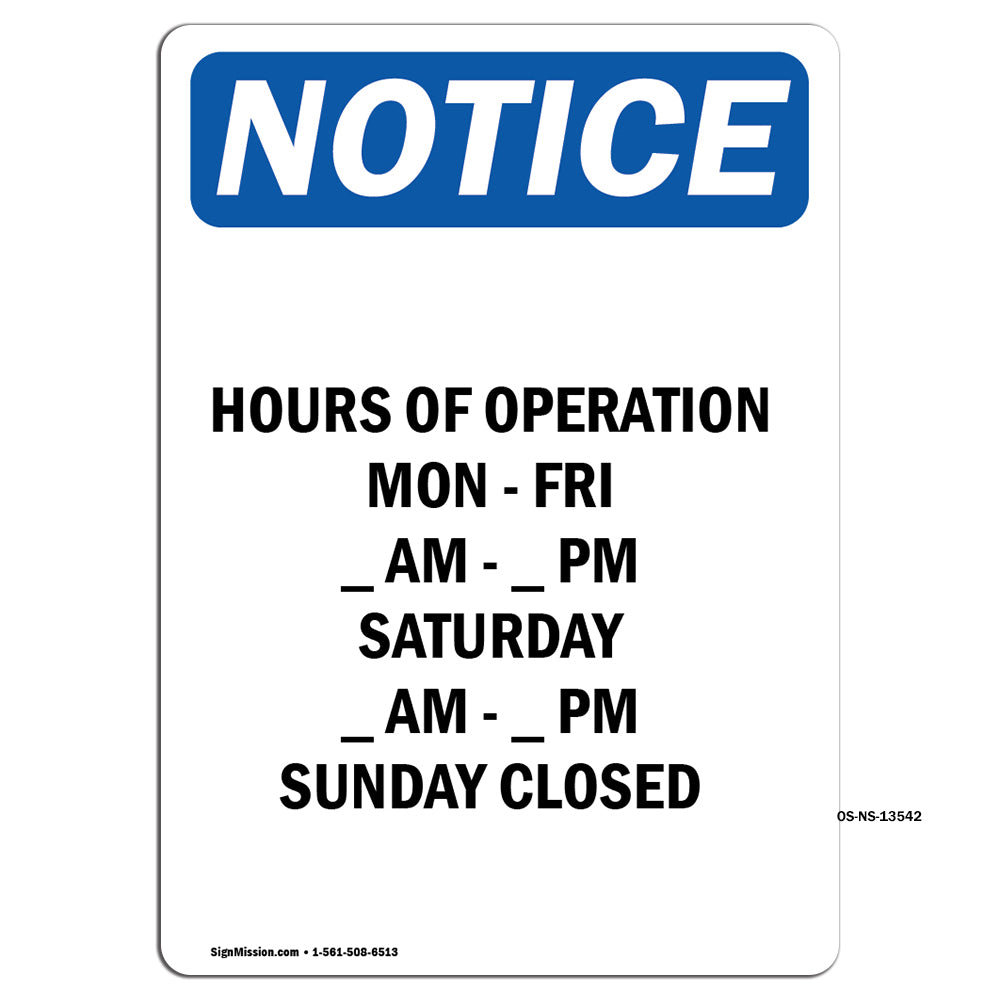 Hours Of Operation Mon - Fri ____ Am - ____