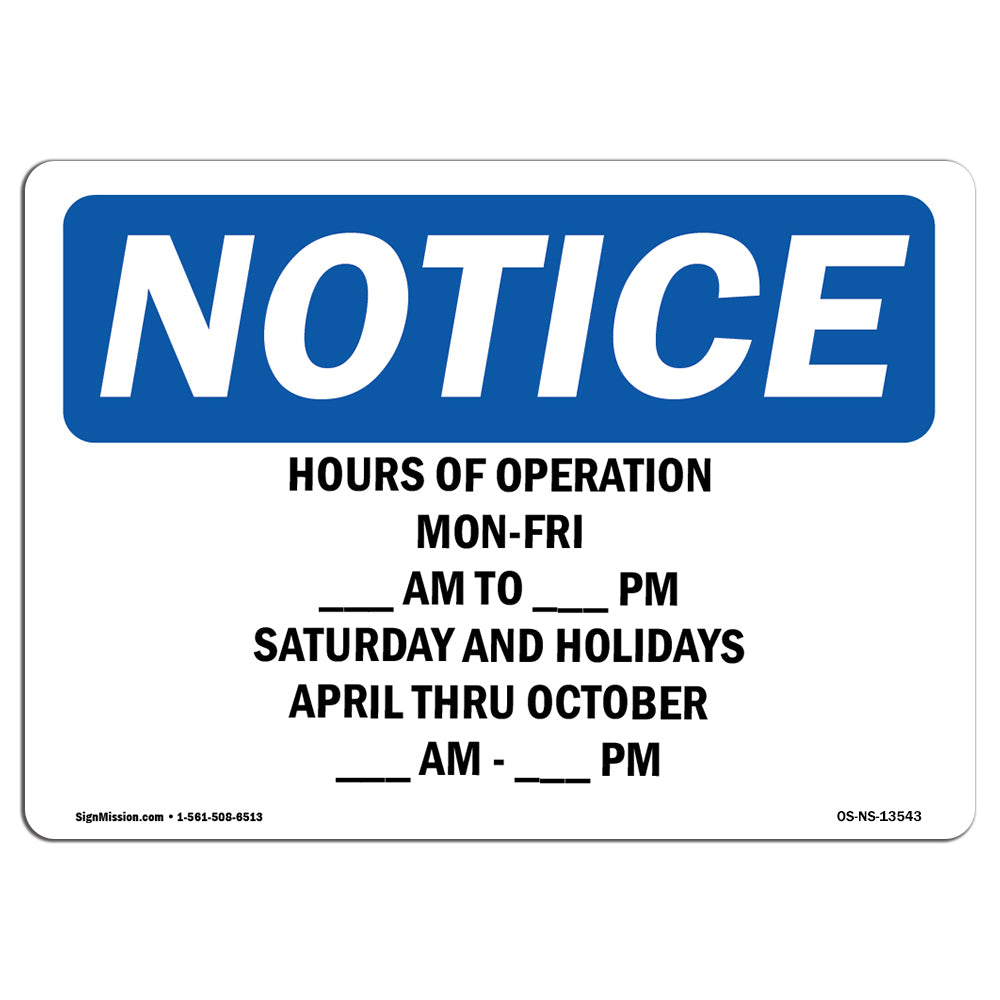Hours Of Operation Monday - Friday ____