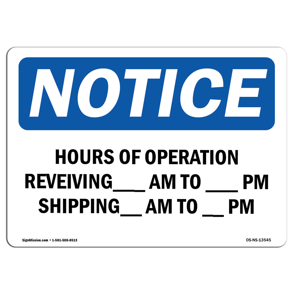 Hours Of Operation Receiving ____ Am - ____