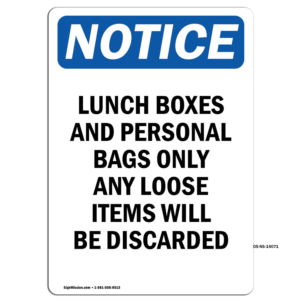 Lunch Boxes And Personal Bags Only Any Loose