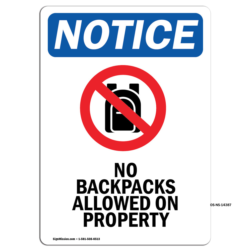 No Backpacks Allowed On Property