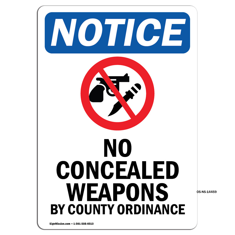 NOTICE No Concealed Weapons By County Ordinance
