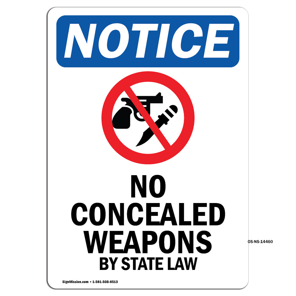 NOTICE No Concealed Weapons By State Law