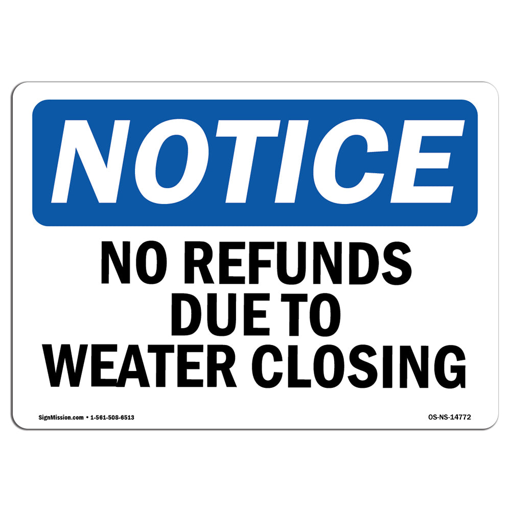 No Refunds Due To Weather Closing