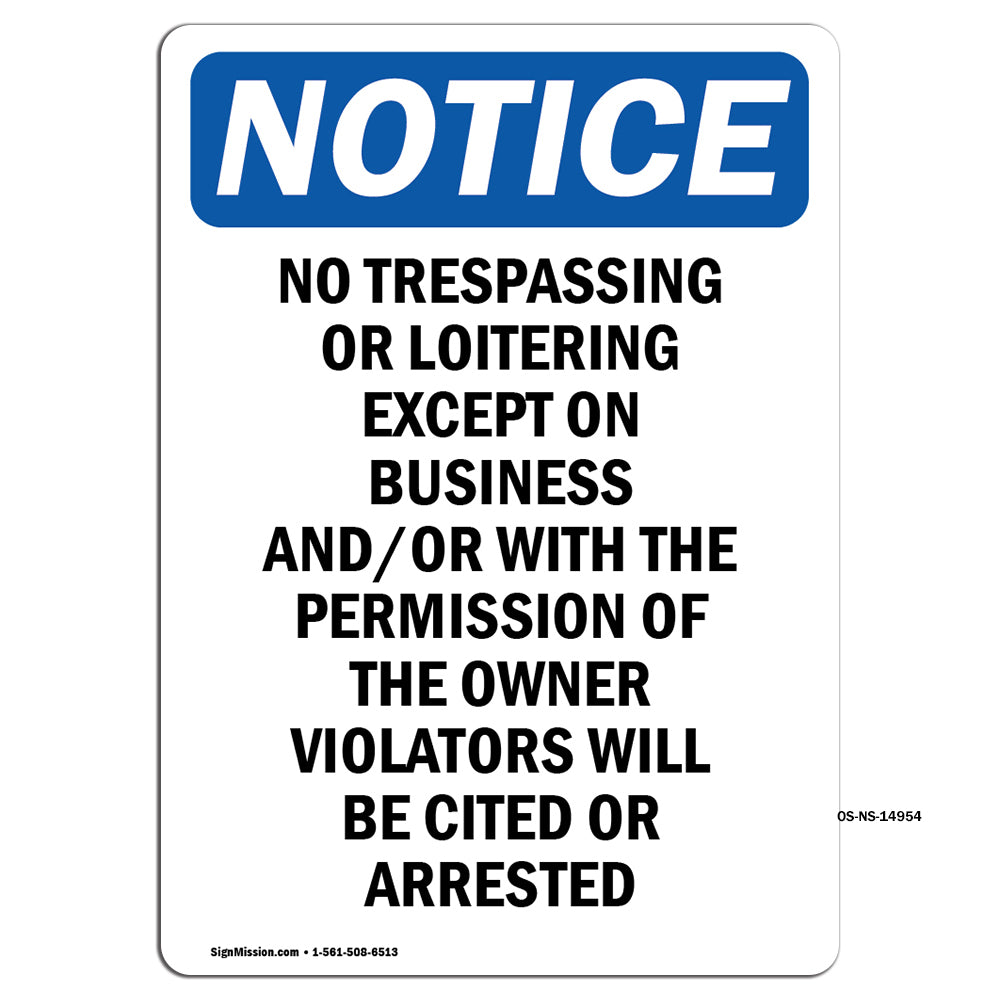 No Trespassing Or Loitering Except On Business