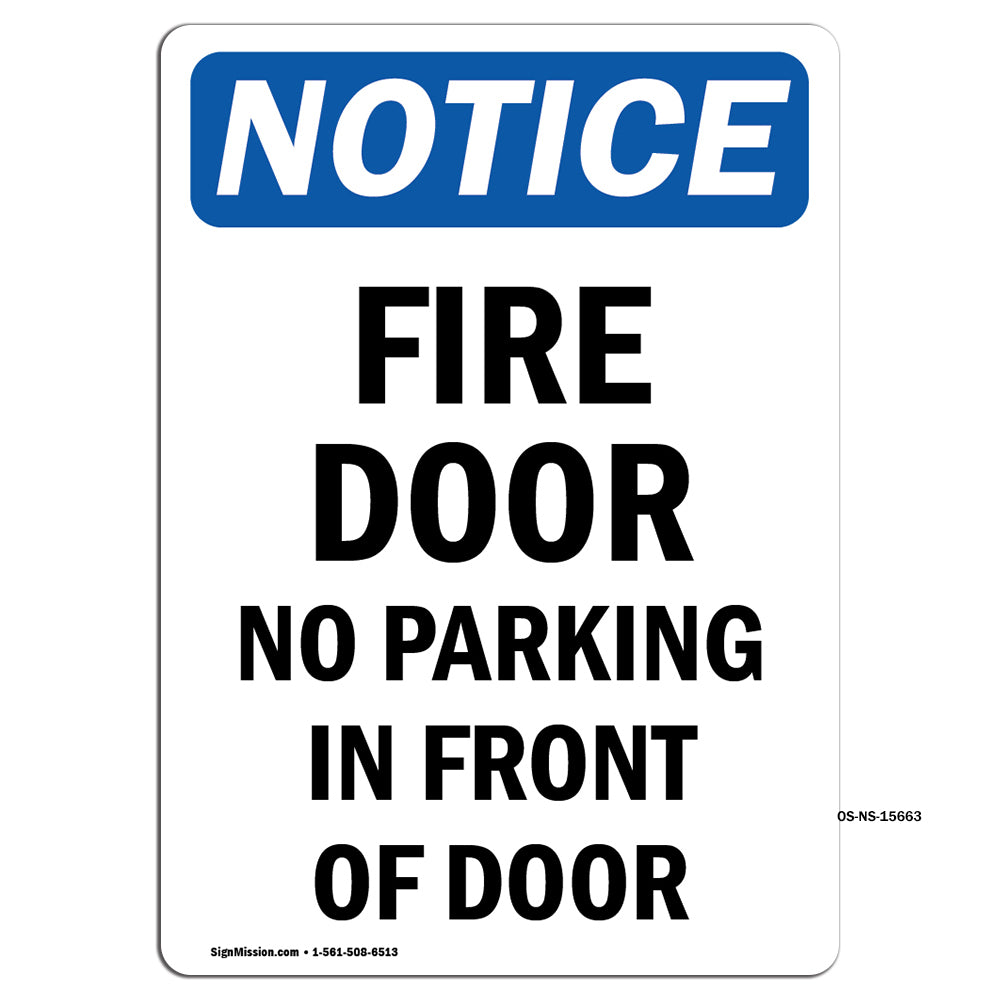 NOTICE Fire Door No Parking In Front Of Door