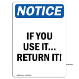 NOTICE If You Use It... Return It
