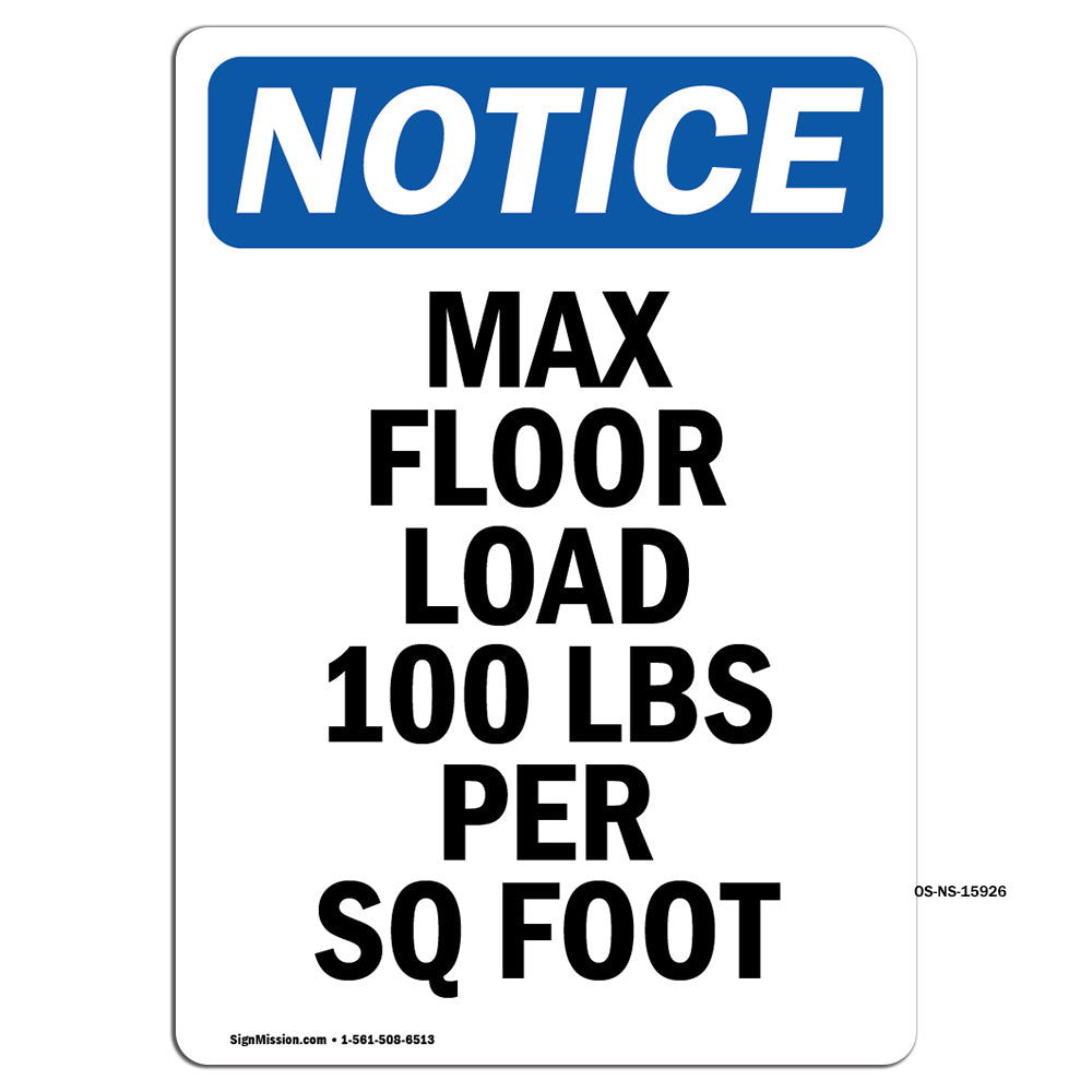NOTICE Max Floor Load 100 Lbs Per Sq Foot