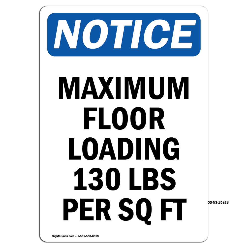 NOTICE Maximum Floor Loading 130 Lbs Per Sq Ft