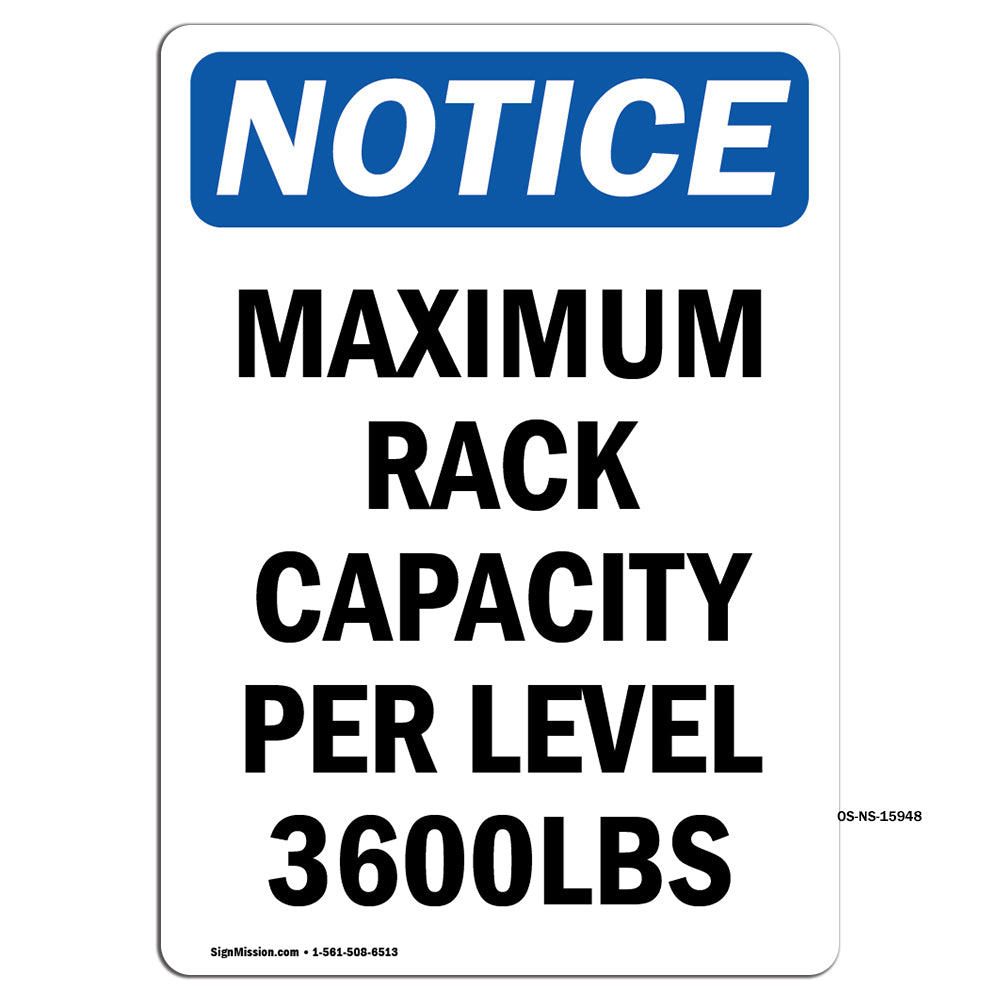 NOTICE Maximum Rack Capacity Per Level 3600 Lbs