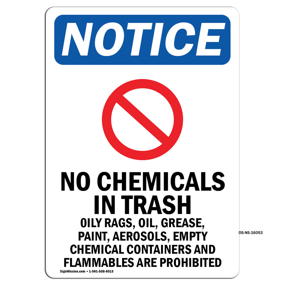 NOTICE No Chemicals In Trash
