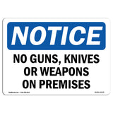 NOTICE No Guns, Knives Or Weapons On Premises