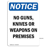NOTICE No Guns, Knives Or Weapons On Premises