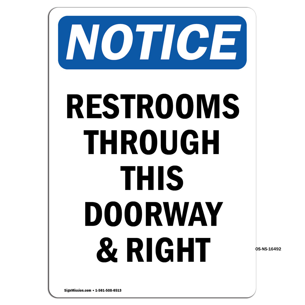 NOTICE Restrooms Through This Doorway And Right