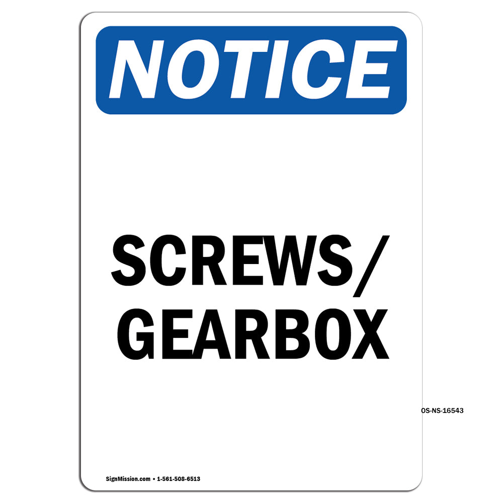 NOTICE Screws Gearbox