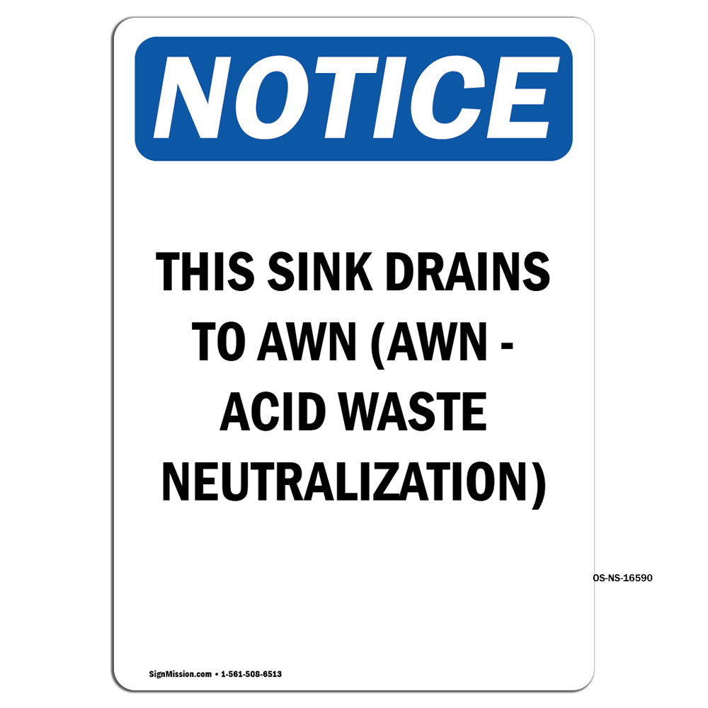 NOTICE Sink Drain AWN Acid Waste Neutralization